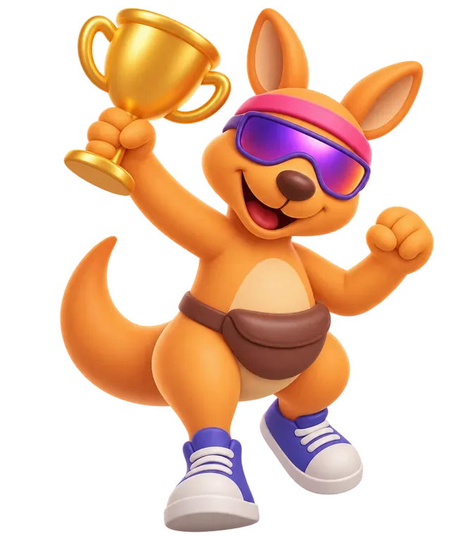 Steppa's mascot holding up a gold trophy and cheering, for a comparison of Steppa and Stompers