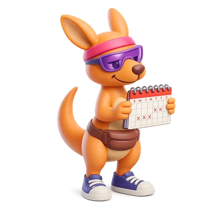 The Steppa kangaroo mascot holding a calendar with days crossed off in red, for a guide on how to stay motivated to walk every day